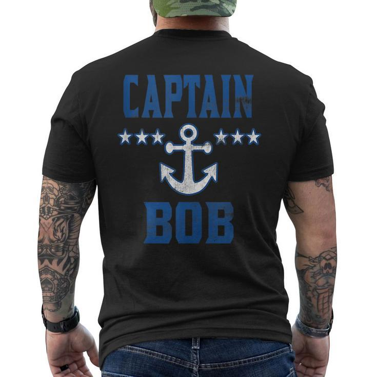 Personalized Boating Vintage Blue Captain Bob Anchor Stars  Mens Back Print T-shirt