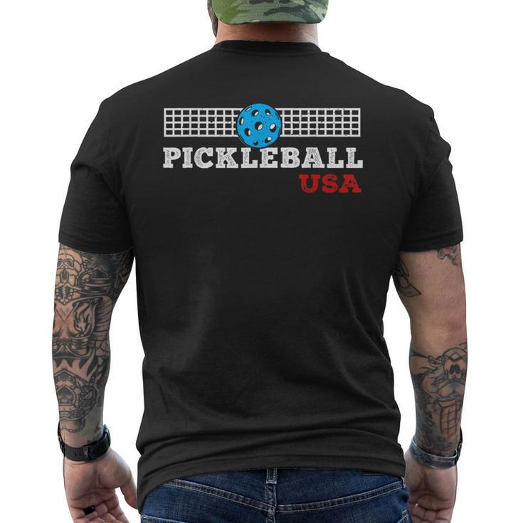 Pickleball Support The Team Pickleball Player Usa Flag Men's T-shirt Back Print