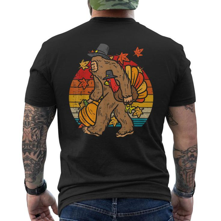 Pilgrim Bigfoot Turkey Retro Thanksgiving Sasquatch Men Men's T-shirt Back Print