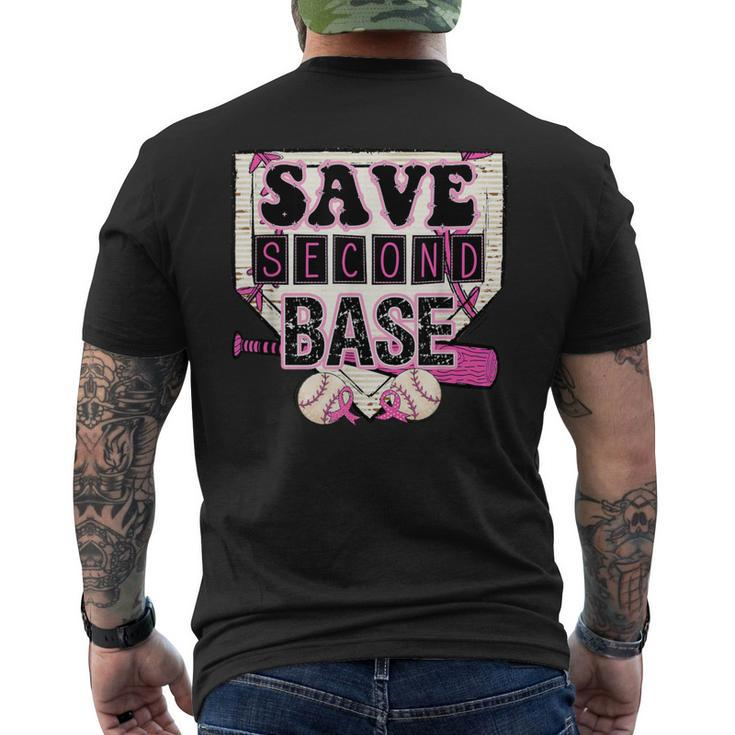 Pink Baseball Breast Cancer Awareness Save Second 2Nd Base Men's T-shirt Back Print