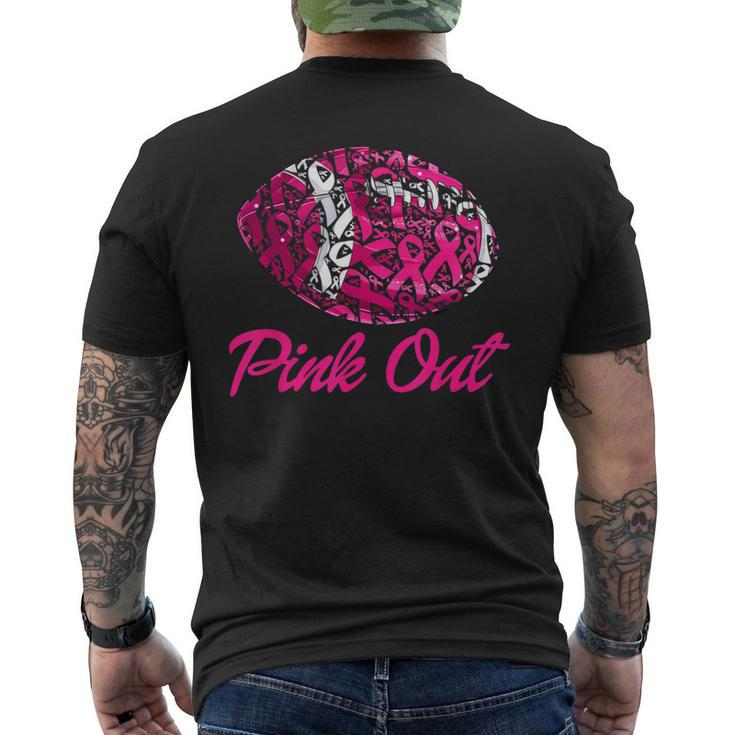 Pink Out Football Pink Ribbon Fight Breast Cancer Awareness Men's T-shirt Back Print
