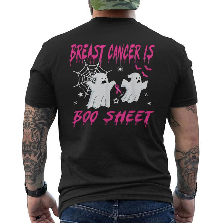 Pink Ribbon Halloween Breast Cancer Warrior Is Boo Sheet Men's T-shirt Back Print