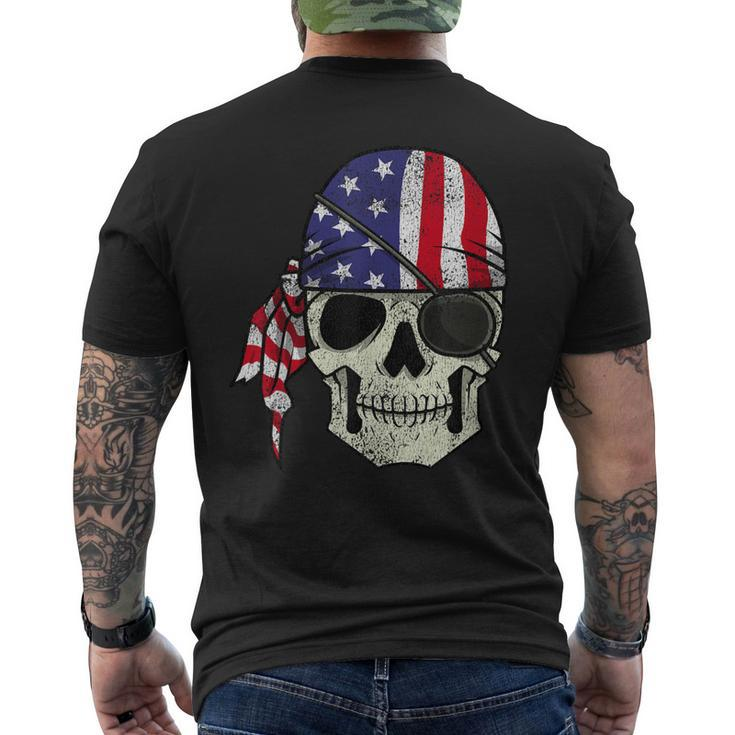 Pirate 4Th Of July Men Distressed Usa Skull American Flag Men's Back Print T-shirt