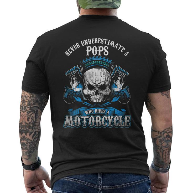 Pops Biker Gift Never Underestimate Motorcycle Skull Biker Funny Gifts Mens Back Print T-shirt
