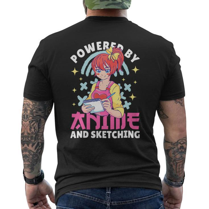 Powered By Anime And Sketching With Anime Mens Back Print T-shirt