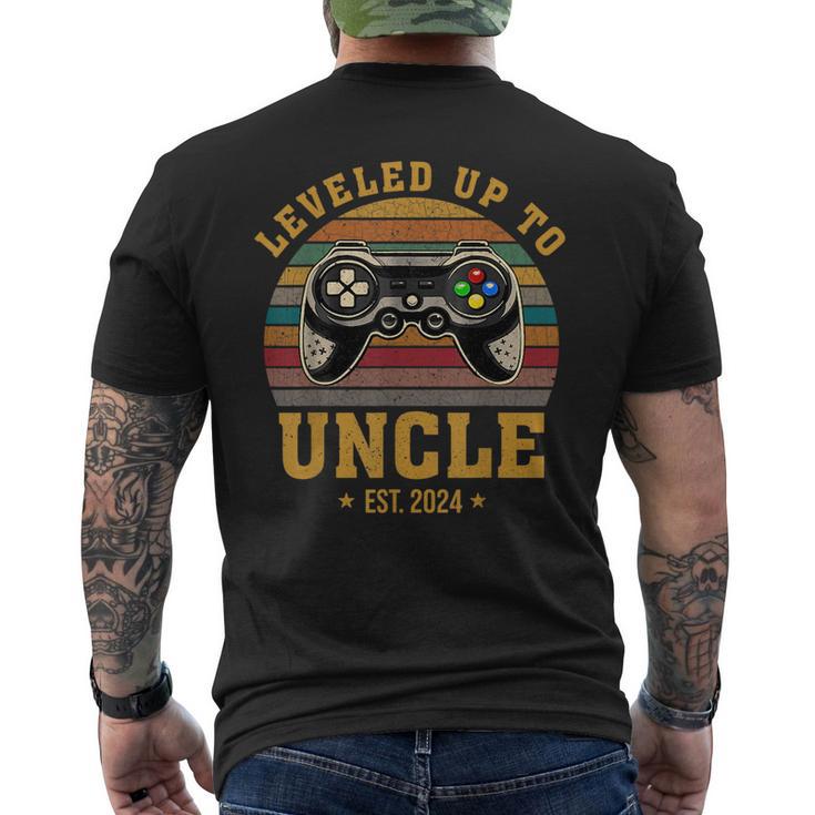 Promoted To Uncle Est 2024 Leveled Up To Daddy & Dad  Mens Back Print T-shirt