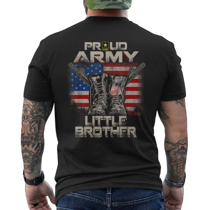 Proud Army Little Brother America Flag Us Military Pride Men's Back Print T-shirt