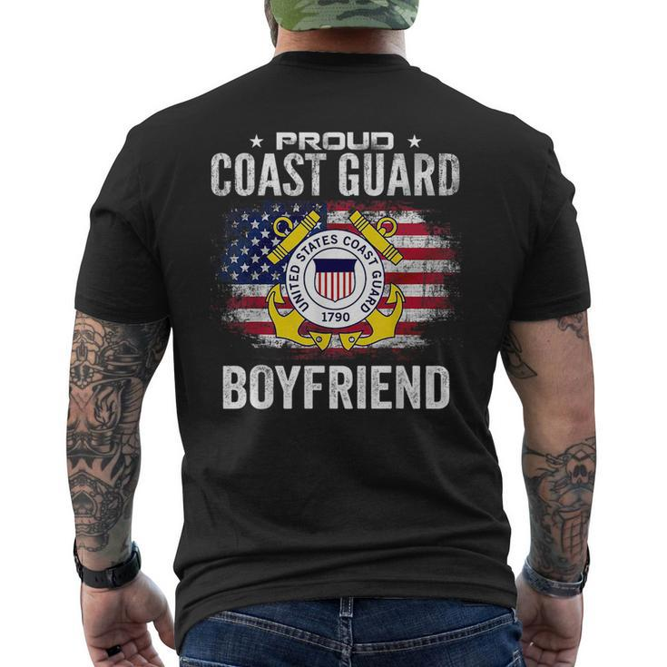 Proud Coast Guard Boyfriend With American Flag Gift Veteran Veteran Funny Gifts Mens Back Print T-shirt
