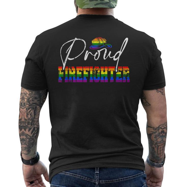 Proud Firefighter Funny Pride Lgbt Flag Matching Gay Lesbian  Mens Back Print T-shirt