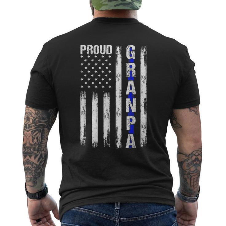Proud Grandpa American Flag Thin Blue Line Police Support Men's Back Print T-shirt