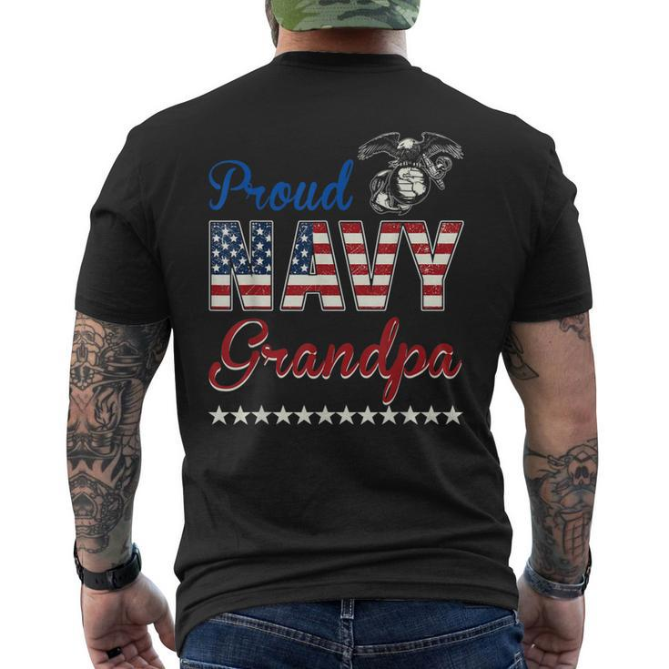Proud Navy Grandpa Usa American Flag Men's Back Print T-shirt