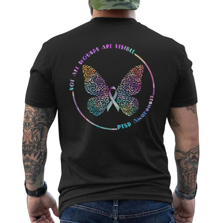 Ptsd Awareness Not All Wounds Are Visible Teal Suicide  Mens Back Print T-shirt