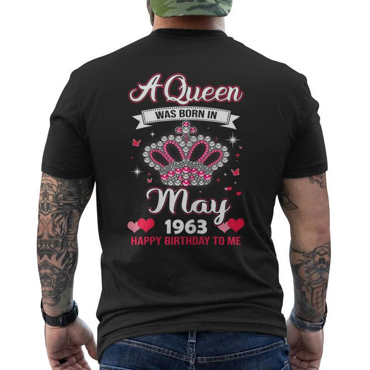 Queens Are Born In May 1963 Queens 58Th Birthday For Girl Men's Crewneck Short Sleeve Back Print T-shirt