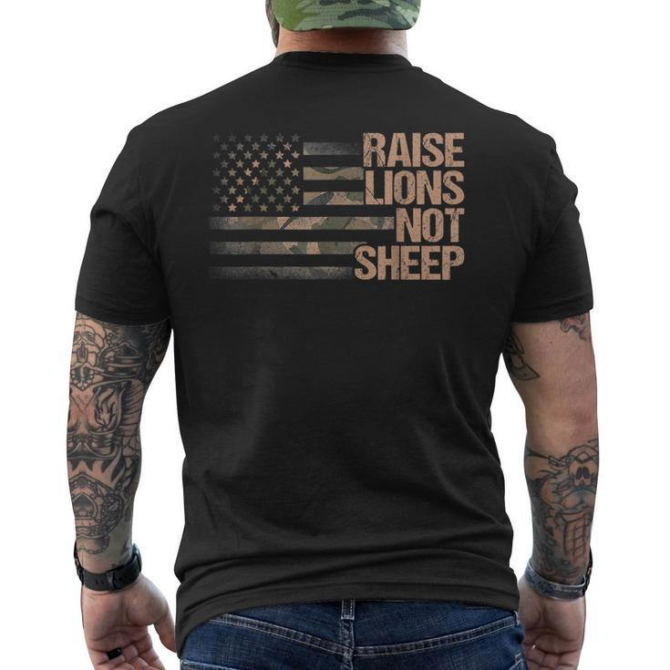 Raise Lions Not Sheep American Flag Patriot Patriotic Men's Back Print T-shirt
