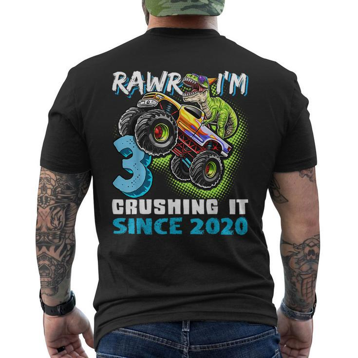 Rawr Im 3 Monster Truck Dinosaur 3Rd Birthday Party Boys  Mens Back Print T-shirt