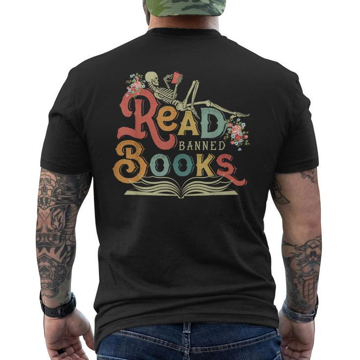 Read Banned Books Funny Skeleton Reading Book Reading Funny Designs Funny Gifts Mens Back Print T-shirt