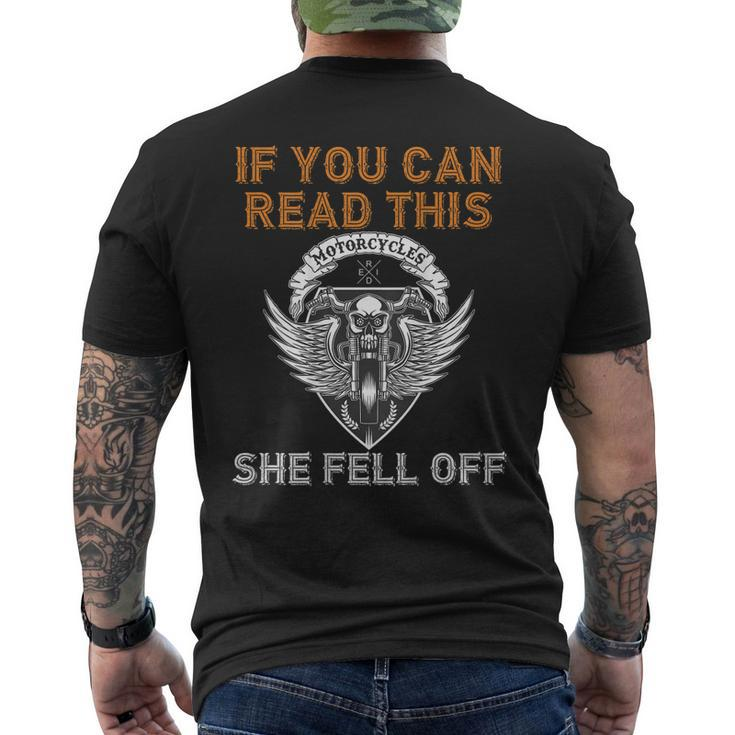 If You Can Read This She Fell Off Motorcycle Skull On Back Men's Back Print T-shirt