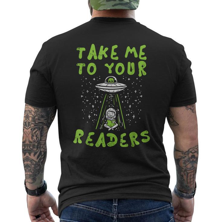 Take Me To Your Readers Alien Reading Librarian Men's T-shirt Back Print