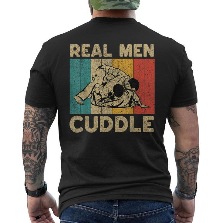 Real Men Cuddle Funny Vintage Bjj Brazilian Jiu Jitsu  Mens Back Print T-shirt