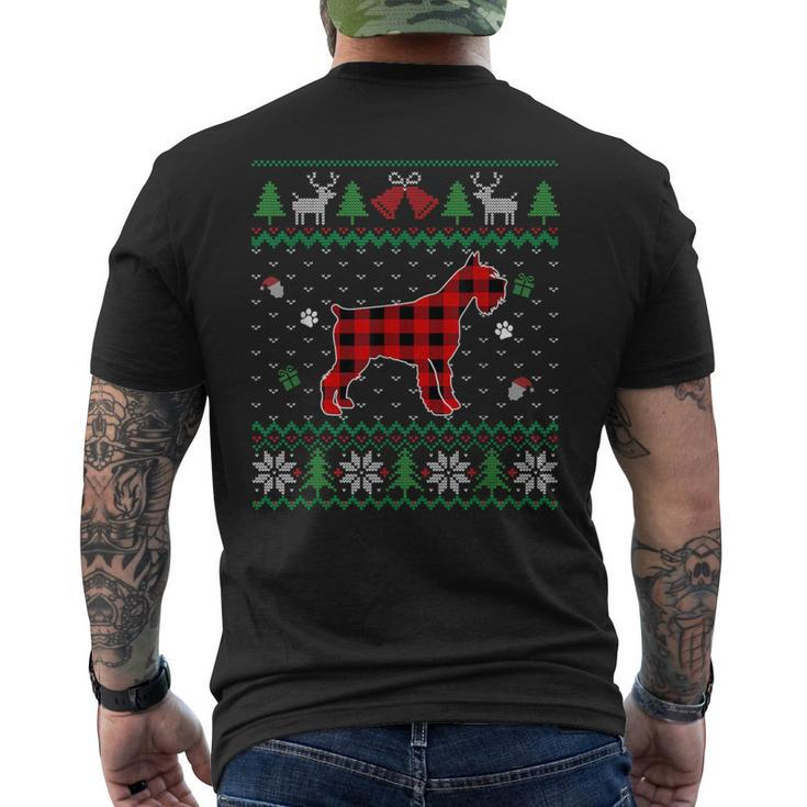 Red Plaid Schnauzer Dog Lover Ugly Christmas Sweater Men's T-shirt Back Print