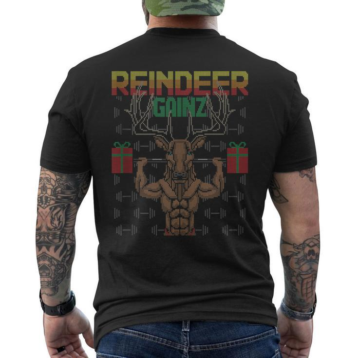 Reindeer Gainz Brodolf Ugly Christmas Sweater Gym Workout Men's T-shirt Back Print