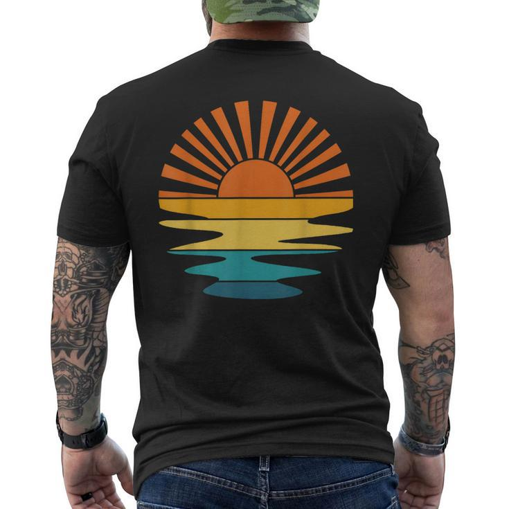 Retro Beach Sunset Vacation Palm Trees Tropical Summer  Mens Back Print T-shirt