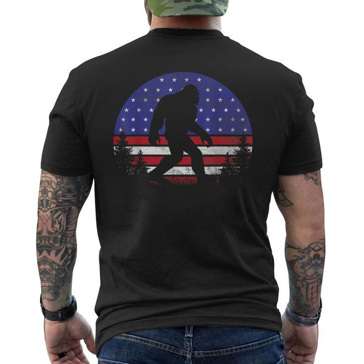 Retro Bigfoot American Flag 4Th Of July Sasquatch Patriotic  Mens Back Print T-shirt