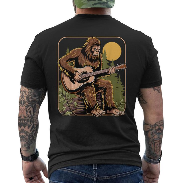 Retro Bigfoot Sasquatch Playing Acoustic Guitar Guitarist Men's T-shirt Back Print
