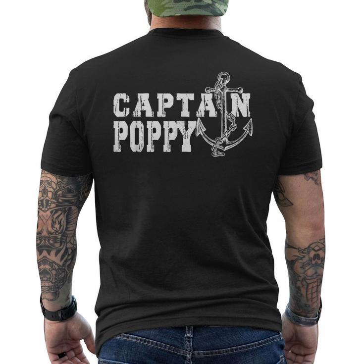 Retro Captain Poppy Pontoon Lake Sailor Fishing Boating Mens Back Print T-shirt