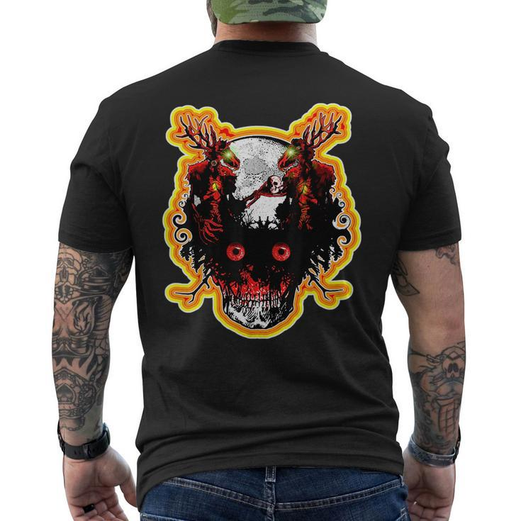 Retro Double Wendigo Skull And Moon Vintage Scary Monster  Mens Back Print T-shirt