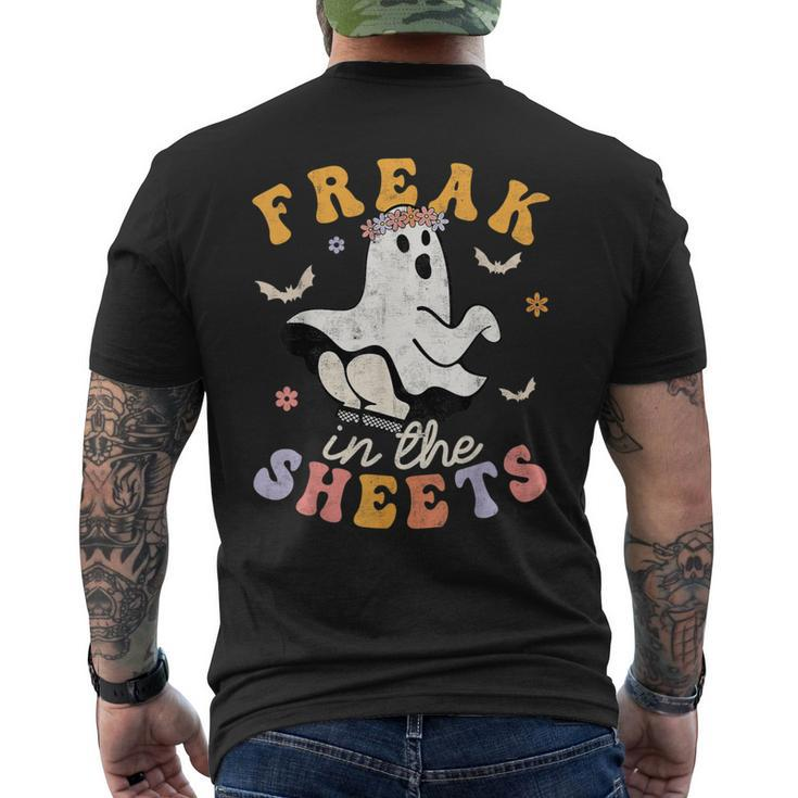 Retro Halloween Freak In The Sheets Ghost Boo Spooky Season Men's T-shirt Back Print