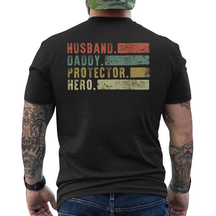 Retro Husband Daddy Protector Hero Fathers Day Dad Gift For Mens Mens Back Print T-shirt