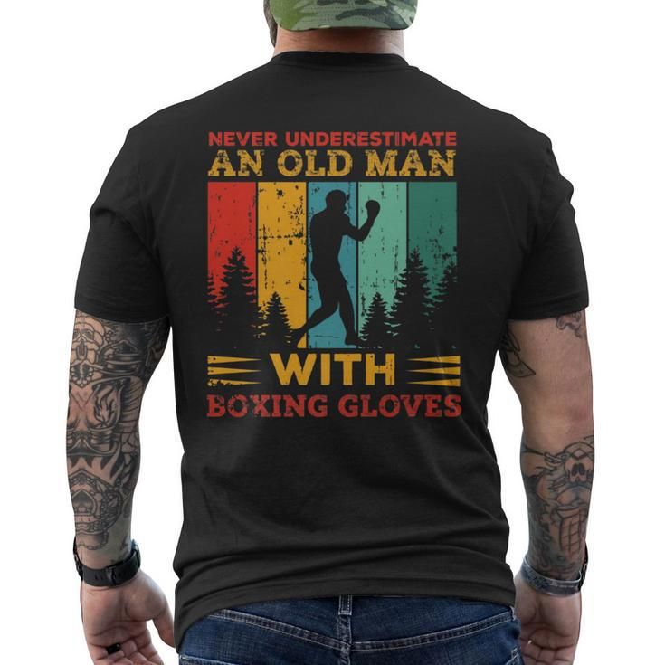 Retro Never Underestimate An Old Man With Boxing Gloves Box Mens Back Print T-shirt