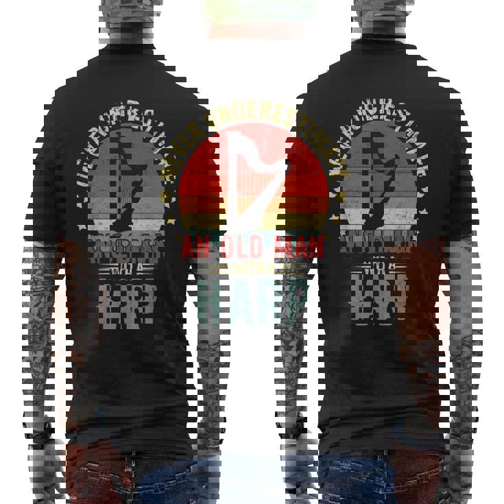 Retro Never Underestimate Old Man With A Harp Player Men Mens Back Print T-shirt
