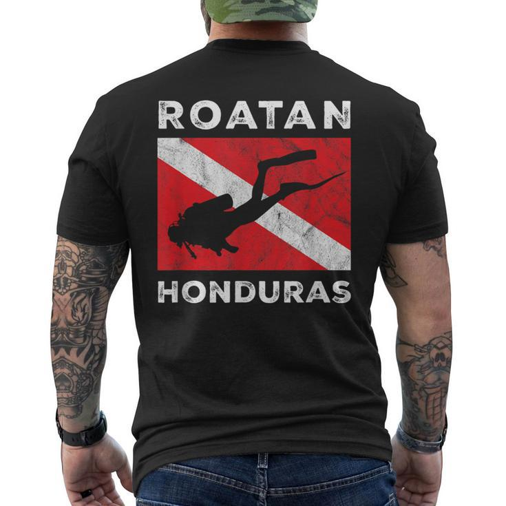Retro Roatan Honduras Scuba Dive Vintage Dive Flag Diving Men's T-shirt Back Print