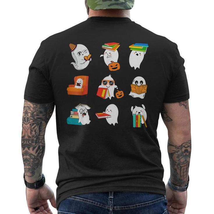 Retro Teacher Halloween Ghost Read More Books Teacher Men's T-shirt Back Print