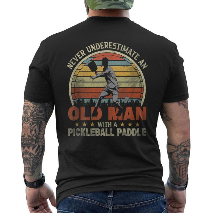Retro Never Underestimate Old Man With Pickleball Paddle Men's T-shirt Back Print
