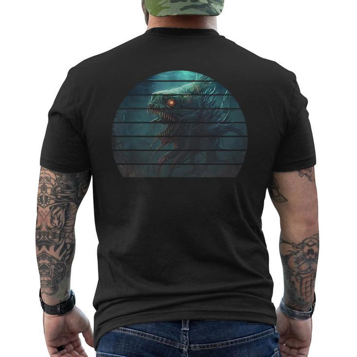 Retro Vintage Anime Deep Sea Monster Scary Ocean Fish  Mens Back Print T-shirt