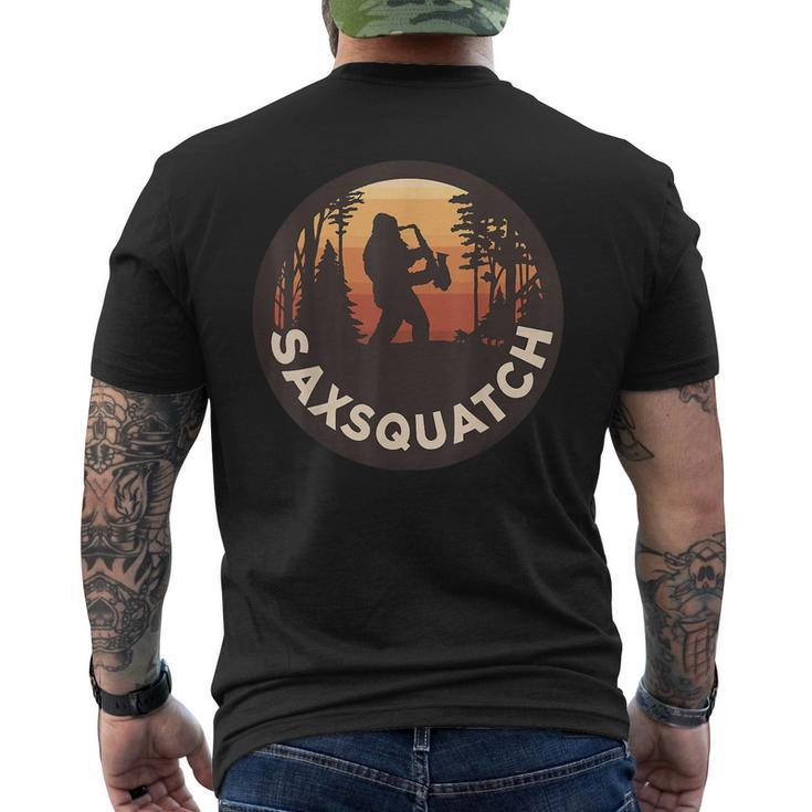 Retro Vintage Sax-Squatch Yeti Bigfoot Playing Saxophone Men's T-shirt Back Print