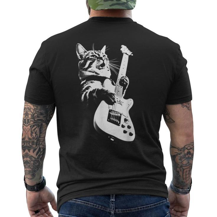 Rock Cat Playing Guitar - Funny Guitar Cat  Mens Back Print T-shirt