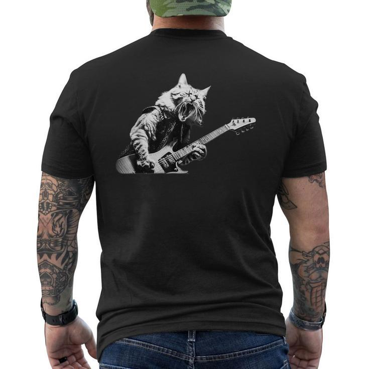 Rock Cat Playing Guitar Guitar Cat Men's T-shirt Back Print