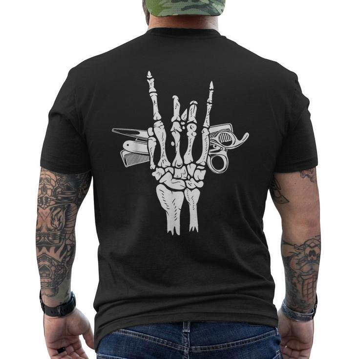 Rock Hand Skeleton Barber Hairstylist Hairdresser Halloween Men's T-shirt Back Print