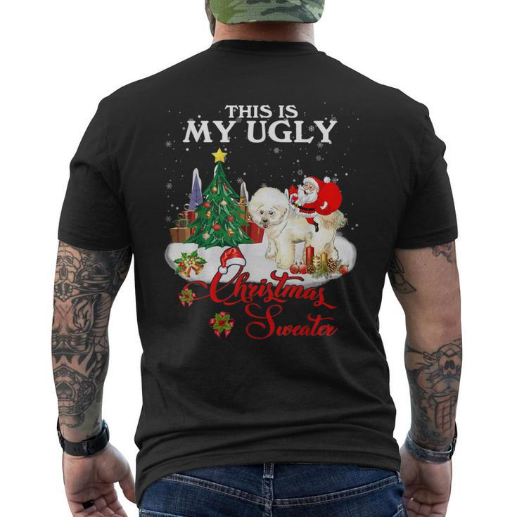 Santa Riding Bichon Frise This Is My Ugly Christmas Sweater Men's T-shirt Back Print