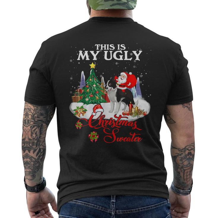 Santa Riding Border Collie This Is My Ugly Christmas Sweater Men's T-shirt Back Print