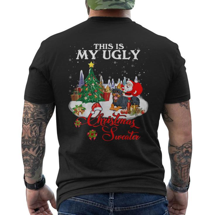 Santa Riding Rottweiler This Is My Ugly Christmas Sweater Men's T-shirt Back Print