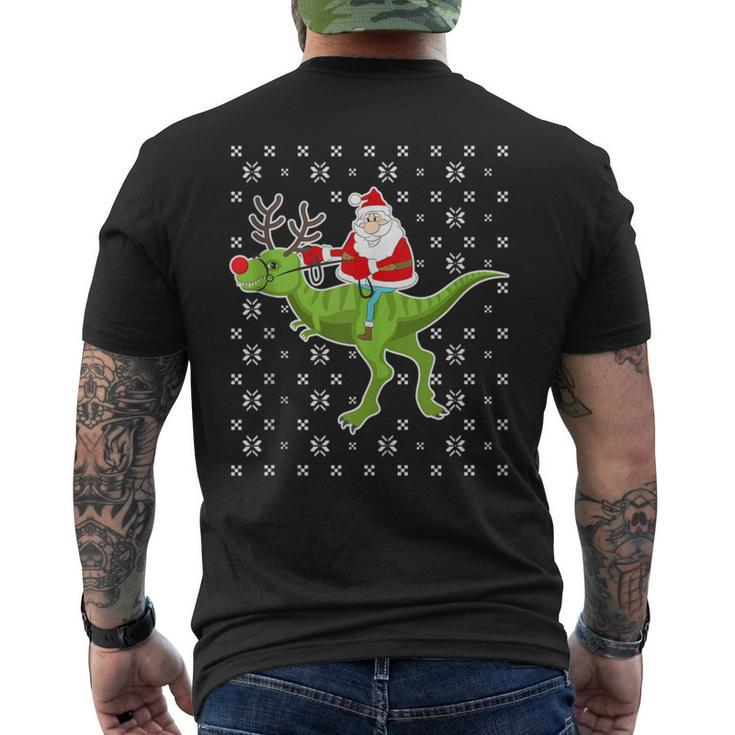 Santa Riding On T-Rex Santa Ugly Christmas Sweater Men's T-shirt Back Print