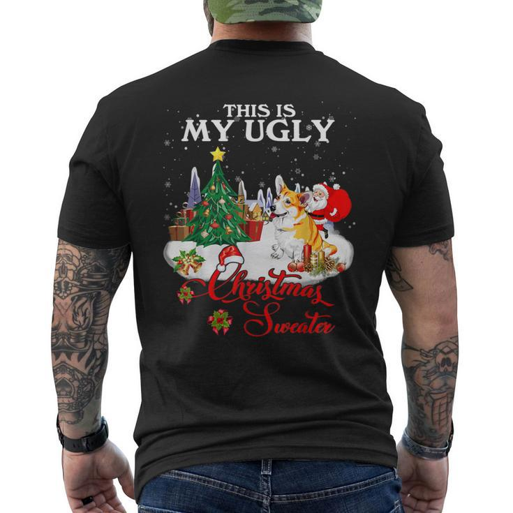 Santa Riding Welsh Corgi This Is My Ugly Christmas Sweater Men's T-shirt Back Print