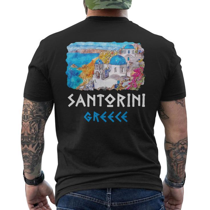 Santorini Greece Painting Souvenir Men's T-shirt Back Print