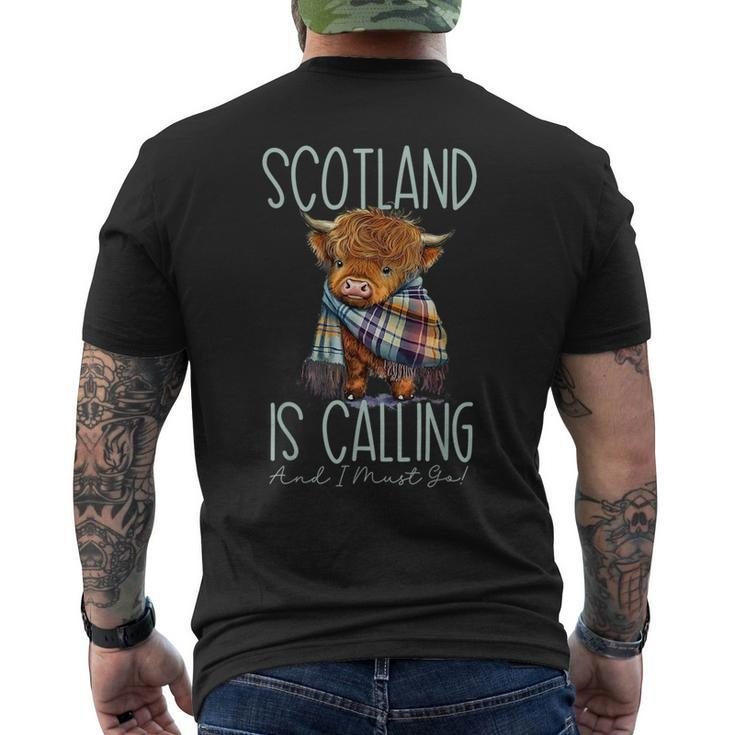 Scotland Is Calling And I Must Go Highland Cow  Mens Back Print T-shirt