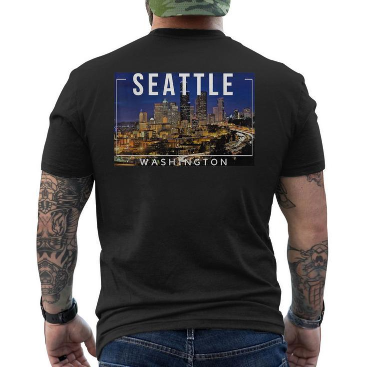 Seattle Washington Skyline Space Needle Mount Rainier Men's T-shirt Back Print